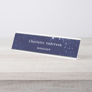 Donkerblauwe glitters naam titel klassiek elegant bureau naambordje