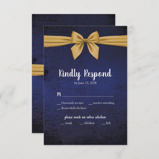 Donkerblauwe goudbaars RSVP kaartje (Voorkant / Achterkant)