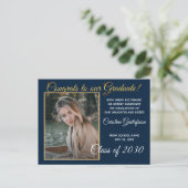 Donkerblauwe gouden Afstuderen aankondiging Briefkaart (Staand voorkant)