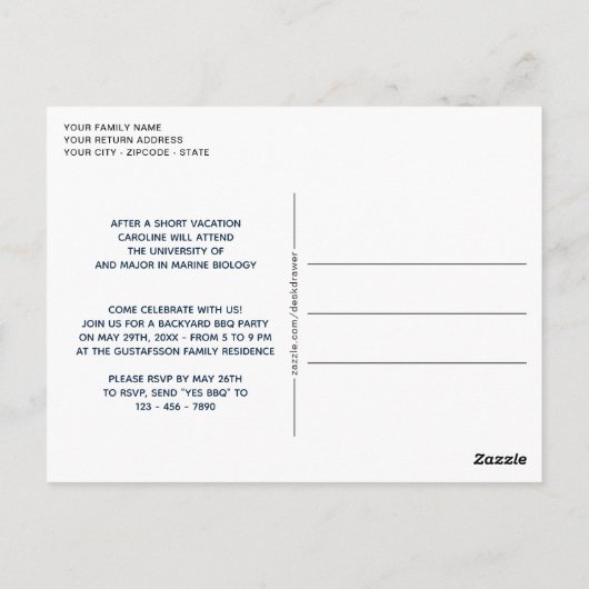 Donkerblauwe gouden Afstuderen aankondiging Briefkaart (Achterkant)