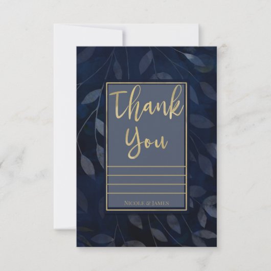 Donkerblauwe gouden botanische bladeren Moderne Ha Kaart (Voorkant)