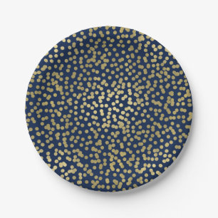 Donkerblauwe & Gouden Stippen Confetti Elegante Gl Papieren Bordje