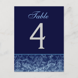 Donkerblauwe Grunge Damask Trouwtafel Nummer Kaart
