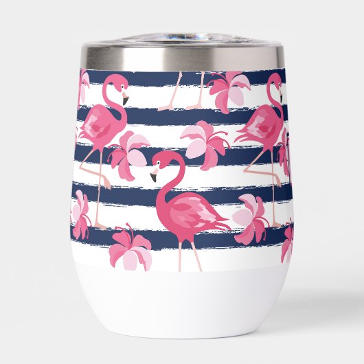 Donkerblauwe grunge strepen roze flamingo monogram (Voorkant)
