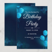 Donkerblauwe illustratieve verjaardagsuitnodiging kaart (Voorkant / Achterkant)