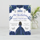 Donkerblauwe jurk Donkere huid Prinses Verjaardag Kaart (Staand voorkant)