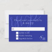 Donkerblauwe kalligrafie bruiloft RSVP Kaart (Voorkant)