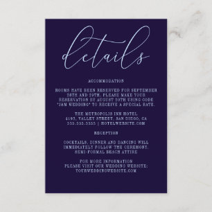 Donkerblauwe kalligrafie Eenvoudige moderne detail Informatiekaartje