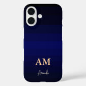 Donkerblauwe kleurstrepen met monogram Case-Mate iPhone case (Achterkant)