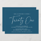 Donkerblauwe marine | Eenvoudig script 21e verjaar Kaart (Voorkant / Achterkant)