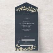 Donkerblauwe marinevlek Eucalyptus Wreath Weddensc All In One Uitnodiging (Binnen)