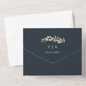 Donkerblauwe marinevlek Eucalyptus Wreath Weddensc All In One Uitnodiging (Achterkant)