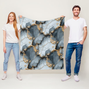 Donkerblauwe marmerstructuur met vloeibare gouden fleece deken