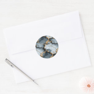 Donkerblauwe marmerstructuur met vloeibare gouden ronde sticker