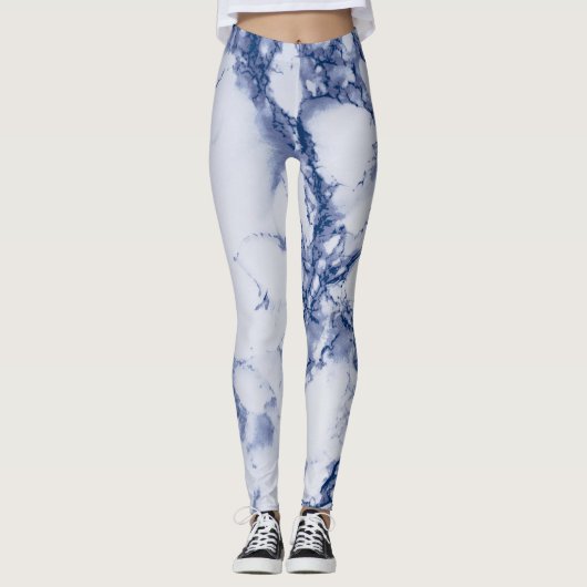 Donkerblauwe marmertextuur leggings (Voorkant)