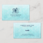 Donkerblauwe nautische octopus visitekaartje (Voorkant / Achterkant)