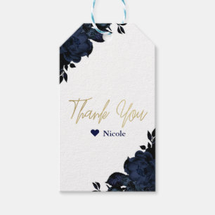 Donkerblauwe Navy Bloemen Bloem Gothic Glam Favor Cadeaulabel
