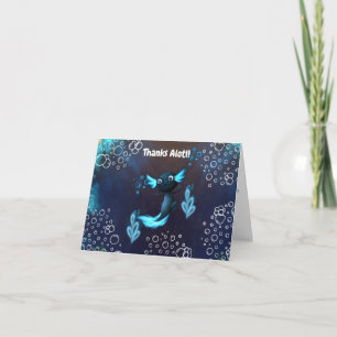 Donkerblauwe Neon Axolotl Verjaardagsfeestje Bedankkaart