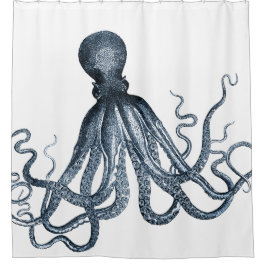 Donkerblauwe octopus douchegordijn