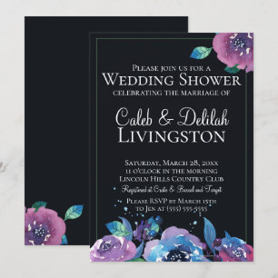 Donkerblauwe Paarse Twilight Floral Wedding Shower Kaart