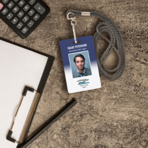 Donkerblauwe personeelsfoto bedrijfslogo badge