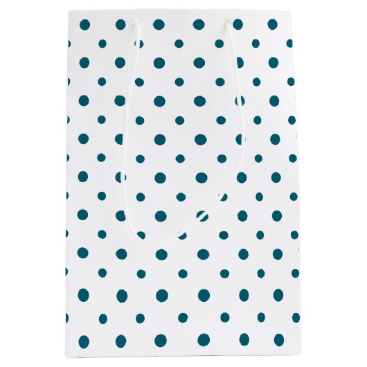 Donkerblauwe Polka Dots op Witte Custom Gift Bag Medium Cadeauzakje (Voorkant)