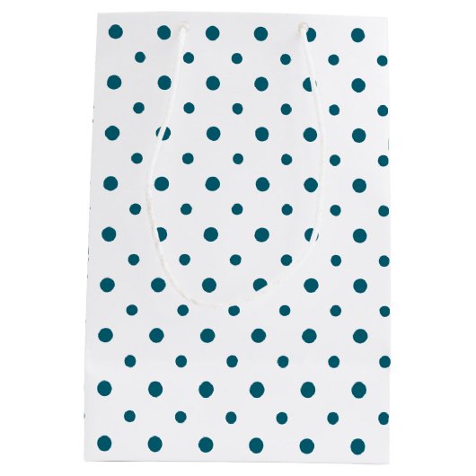 Donkerblauwe Polka Dots op Witte Custom Gift Bag Medium Cadeauzakje (Achterkant)
