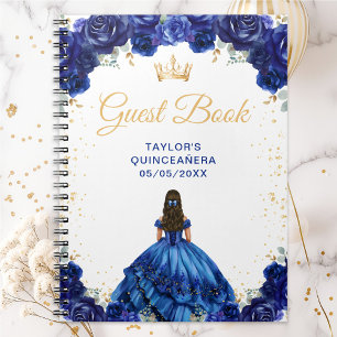 Donkerblauwe prinses Quinceañera gastenboek Notitieboek