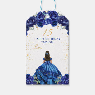 Donkerblauwe prinses Quinceañera Happy Birthday Cadeaulabel