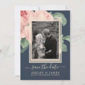 Donkerblauwe roze roze rietsband Bewaar de datum Kaart (Voorkant)