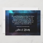 Donkerblauwe ruimte kosmische nevel bedankkaart (Achterkant)