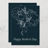 donkerblauwe schetsen Florals Moederdag Kaart (Voorkant / Achterkant)