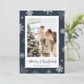 Donkerblauwe sneeuwvlok Foto Christmas Kaart (Staand voorkant)