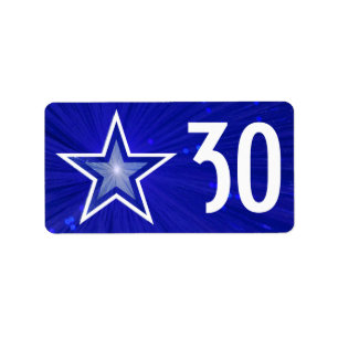 Donkerblauwe Star 'Age'-label medium witte tekst Etiket