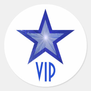 Donkerblauwe Star VIP ronde sticker wit