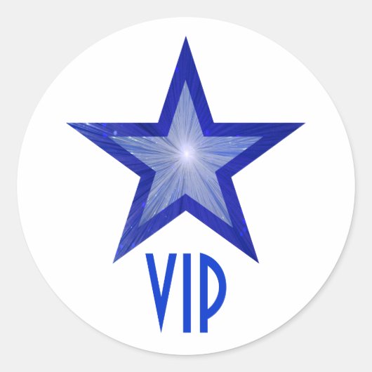 Donkerblauwe Star VIP ronde sticker wit (Voorkant)