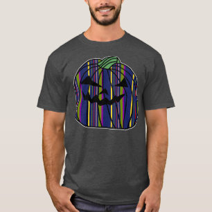 Donkerblauwe strepen Halloween Horror Pompoen T-shirt