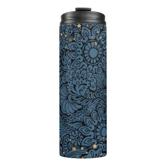 Donkerblauwe thermische trommel met sterren en blo thermosbeker (Voorkant)