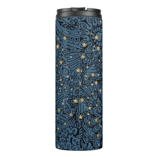 Donkerblauwe thermische trommel met sterren en blo thermosbeker (Achterkant)
