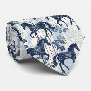 Donkerblauwe toile paarden racen stropdas