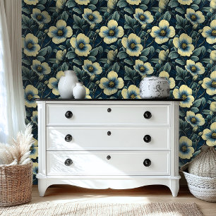 Donkerblauwe vintage stijl bloem Peel en Stick Behang