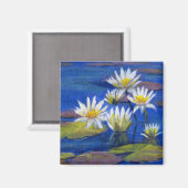 Donkerblauwe wateren met witte lelie bloemen magne magneet (Voorkant / Achterkant)