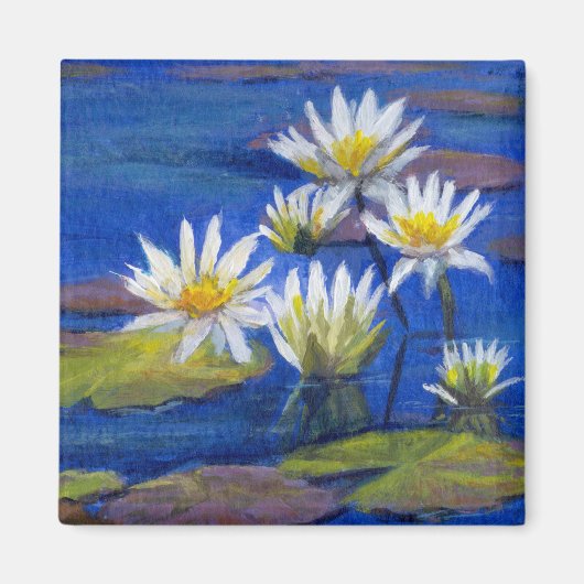 Donkerblauwe wateren met witte lelie bloemen magne magneet (Voorkant)