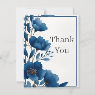 Donkerblauwe Waterverf Bloemen Bedankkaart Briefkaart