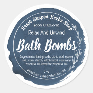Donkerblauwe Waterverf Leaf Bath Bomb Ronde Sticker