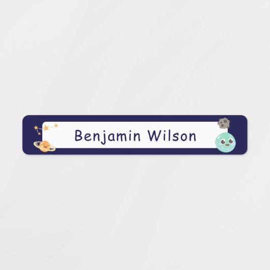 Donkerblauwe Waterverf Ruimte Aangepaste Kinder na Labels (Design 1)