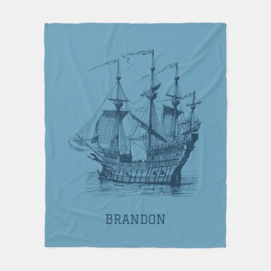 Donkerblauwe  windzeilboot illustratie fleece deken (Voorkant)