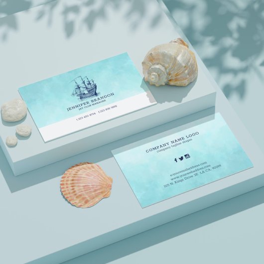 Donkerblauwe  windzeilboot visitekaartje