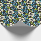 Donkerblauwe & Witte Bloemen Cadeaupapier (Hoek)