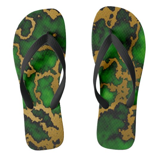 Donkerbos groen en goud marmeren textuur ontwerp teenslippers (Voetbed)